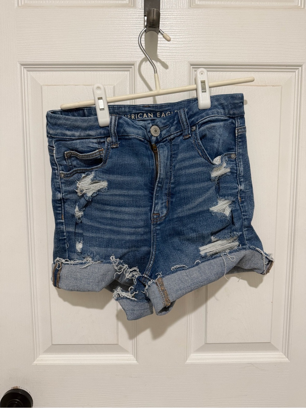 American Eagle Outfitters Distressed Rolled Cuff Denim Shorts - Blue